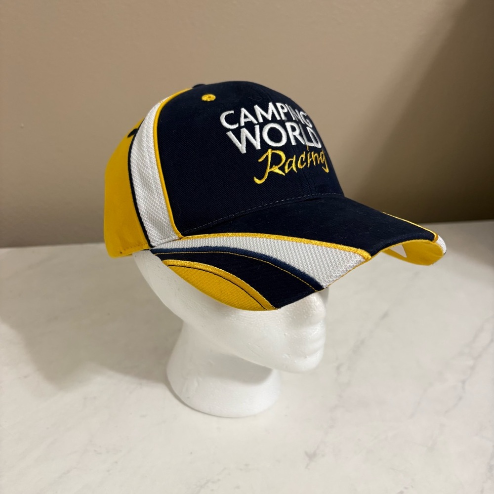 Vintage Deadstock CFS NASCAR Camping World‎ Racing Hat Navy Blue Yellow Y2K